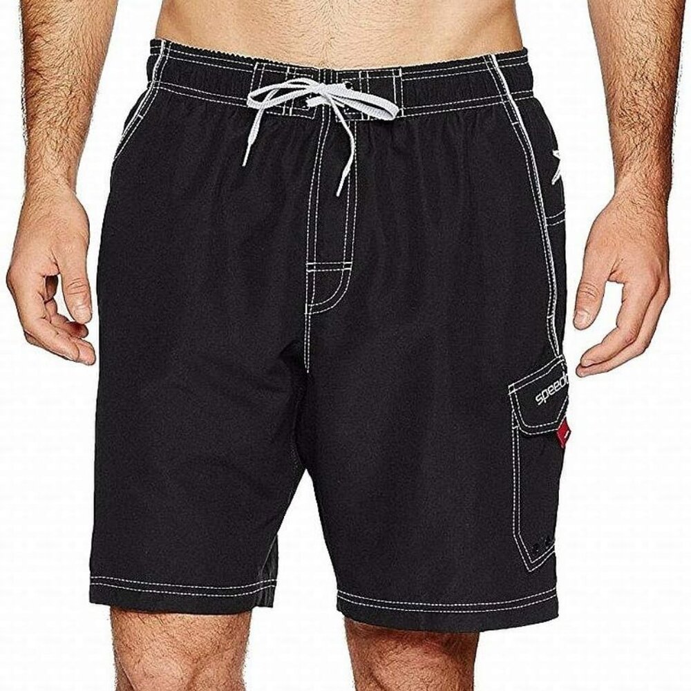 Speedo Men's Marina Volley Swim Trunks Logo Boardshorts Black Shorts Sz Small S